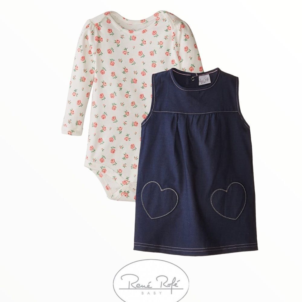 RENE ROFE | Ivory & Blue | Hearts Rosette Jumper and Bodysuit Set